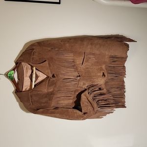Vintage Fringe Tan Leather Jacket Large